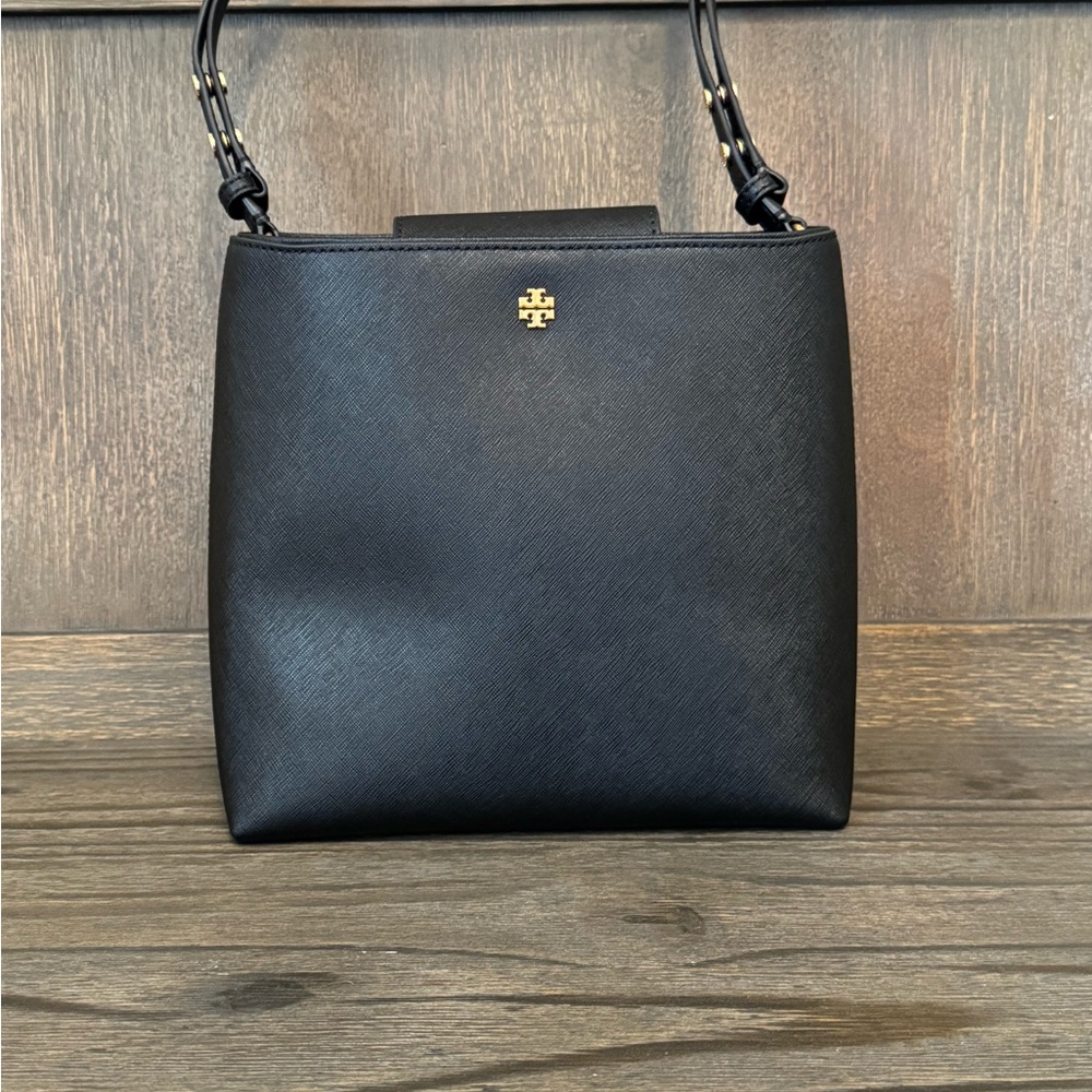 Tory Burch Black Shoulder Bag with Gold Emblem